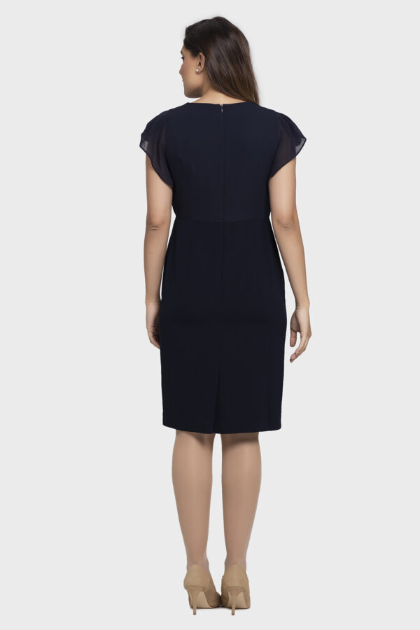 Navy Pleated Tulip Sleeve Chiffon Dress - Image 5