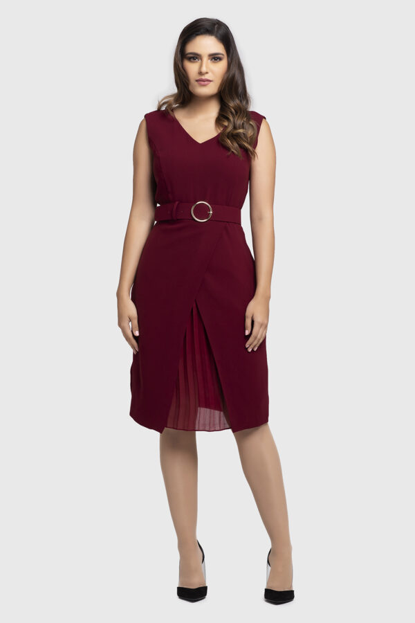 Gold Ring Belt Pleated Wrap Dress - Image 2