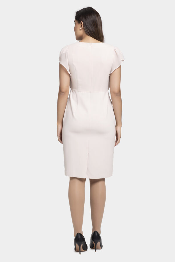 Beige Pleated Tulip Sleeve Chiffon Dress - Image 7
