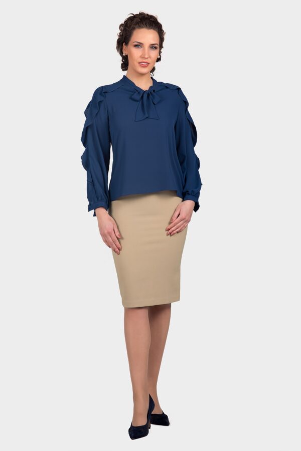 Sleeve Ruffled Tie Neck Blouse