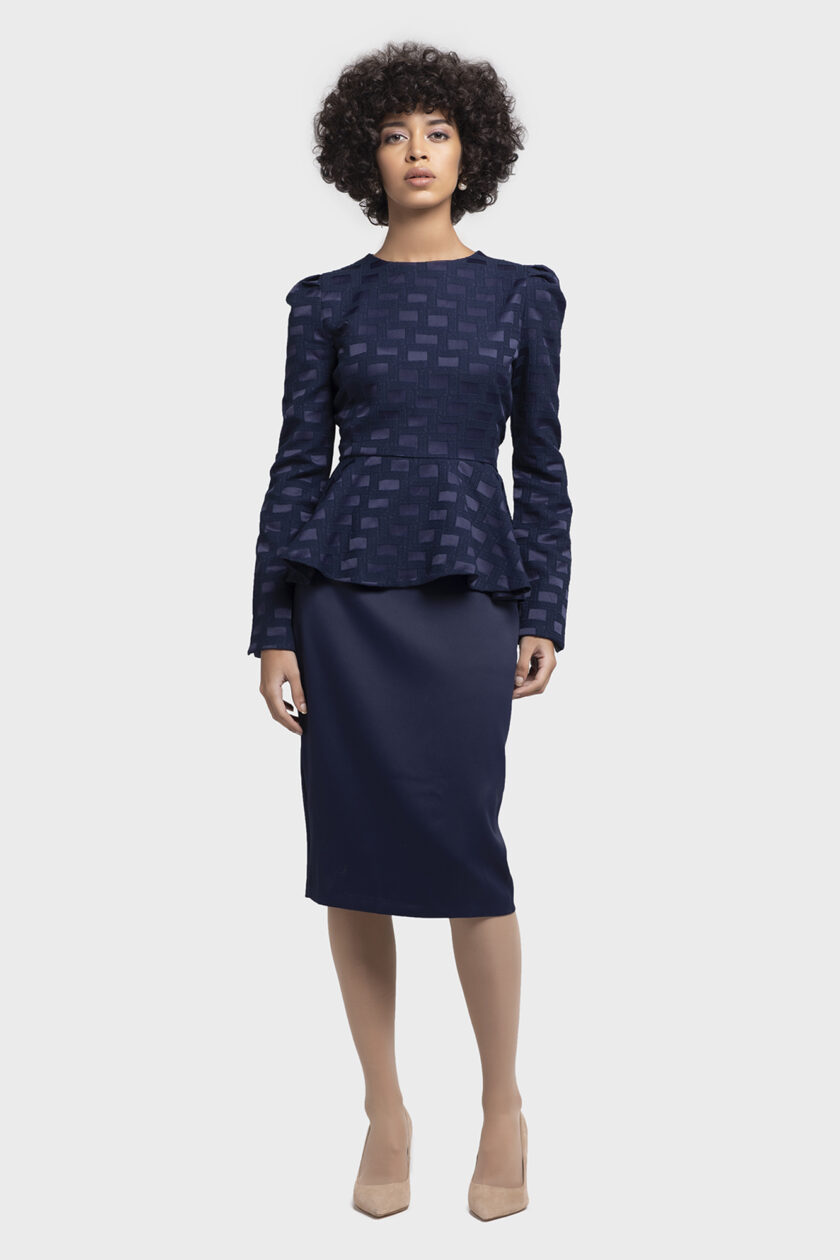 Satin Jacquard Peplum Dress