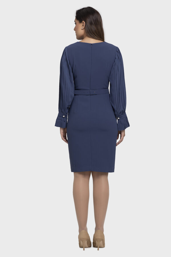 Blue Chiffon Pleated Sleeve Dress - Image 7