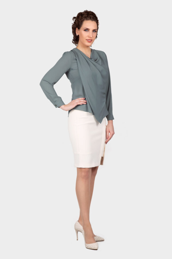 Khaki Draping Cowl Neck Blouse - Image 8