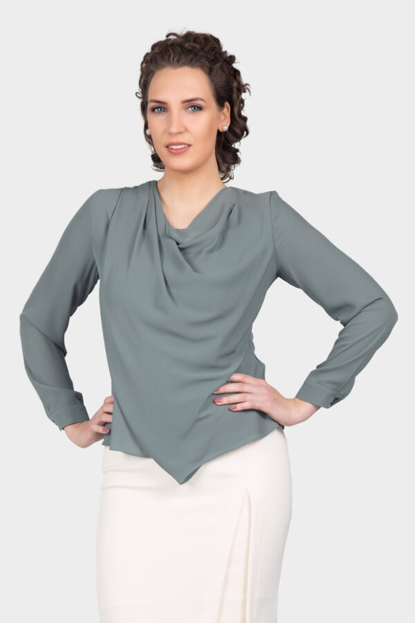 Khaki Draping Cowl Neck Blouse - Image 7