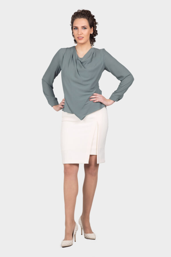 Khaki Draping Cowl Neck Blouse - Image 6