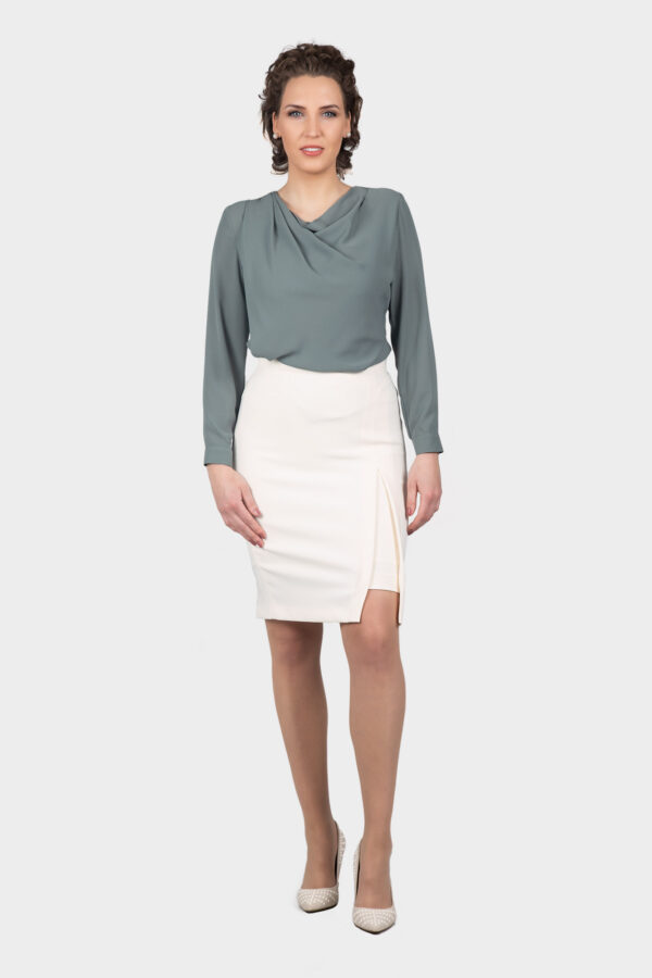 Khaki Draping Cowl Neck Blouse - Image 4