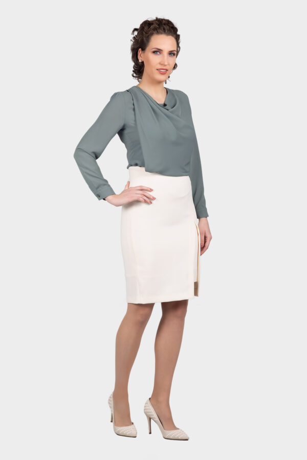 Khaki Draping Cowl Neck Blouse - Image 3