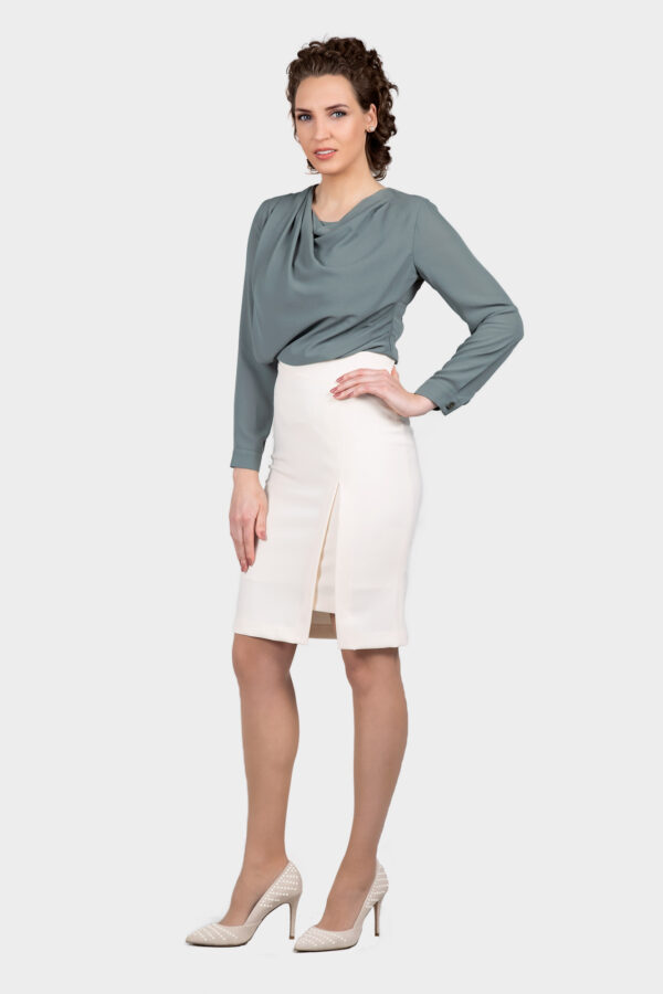 Khaki Draping Cowl Neck Blouse - Image 2