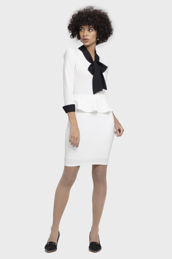 Ivory Scarf Peplum Dress - Image 7