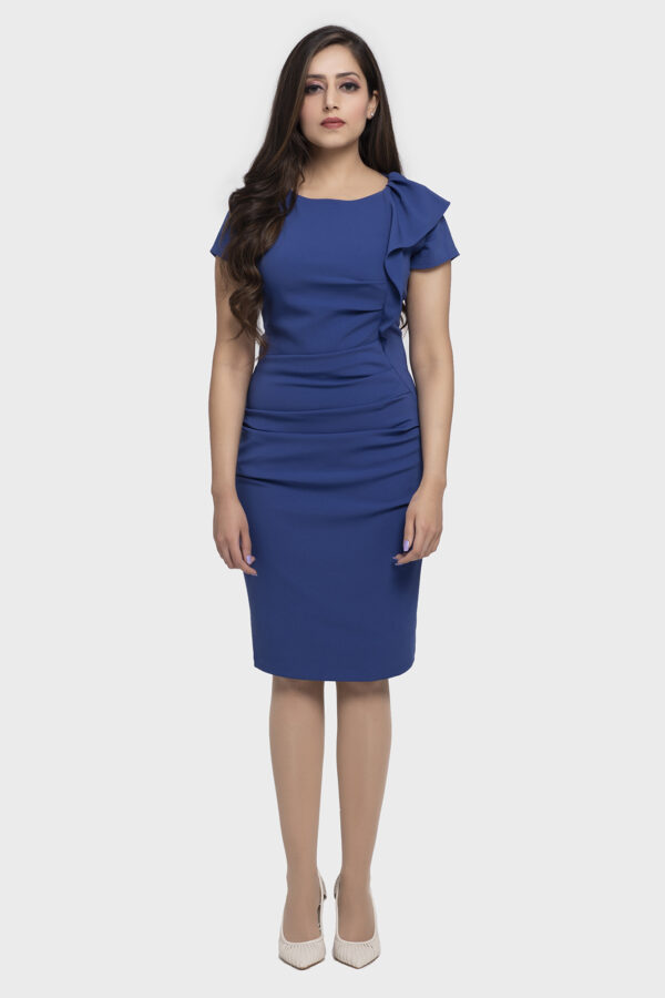 Blue Elena Ruffle Shirring Dress - Image 4