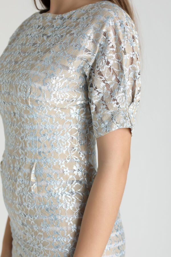 Luxury Silver Beige Lace Dress - Image 4