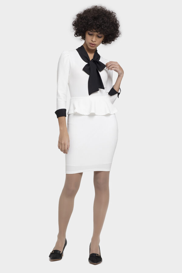 Ivory Scarf Peplum Dress - Image 6