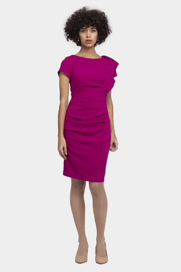 Magenta Elena Ruffle Shirring Dress - Image 4