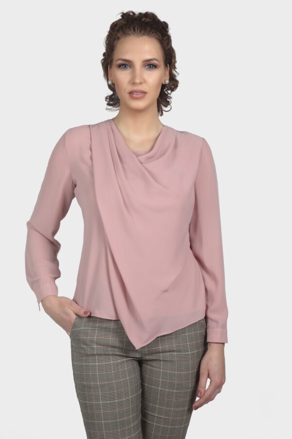 Pink Draping Cowl Neck Blouse - Image 2