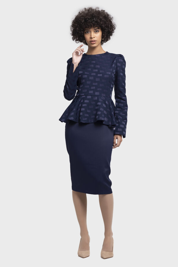 Satin Jacquard Peplum Dress - Image 4