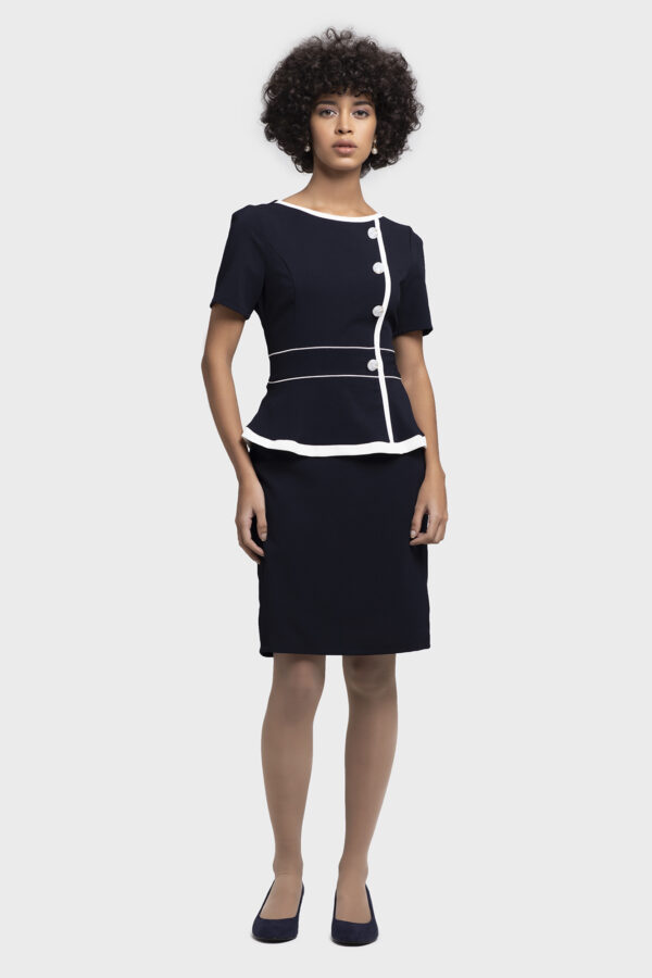 Button Bias Peplum Dress (Short Sleeve) - Image 5