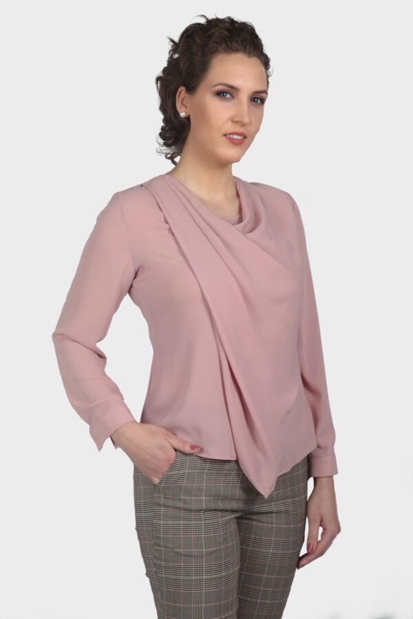 Pink Draping Cowl Neck Blouse - Image 3