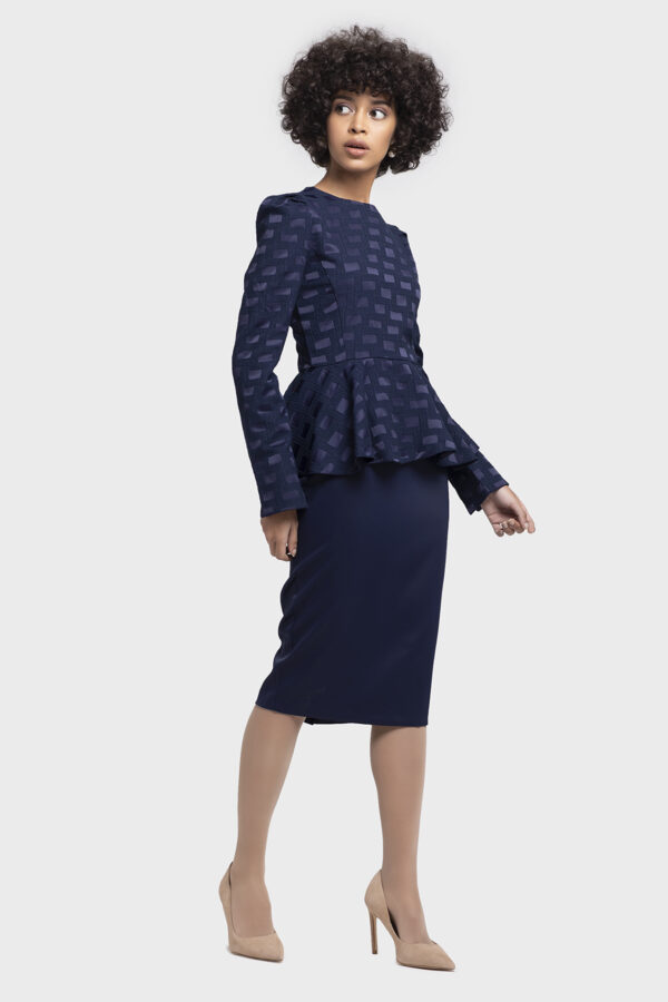 Satin Jacquard Peplum Dress - Image 3