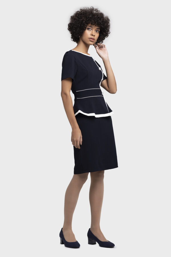 Button Bias Peplum Dress (Short Sleeve) - Image 4