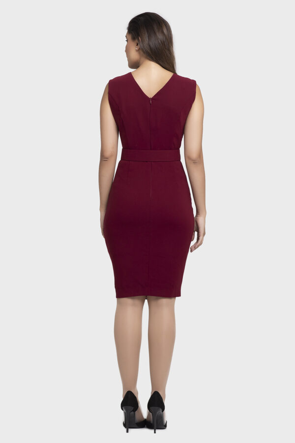 Gold Ring Belt Pleated Wrap Dress - Image 3