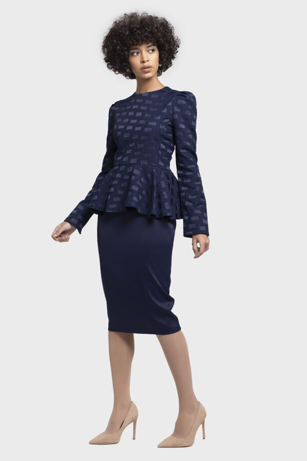 Satin Jacquard Peplum Dress - Image 2