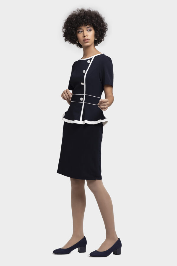 Button Bias Peplum Dress (Short Sleeve) - Image 2