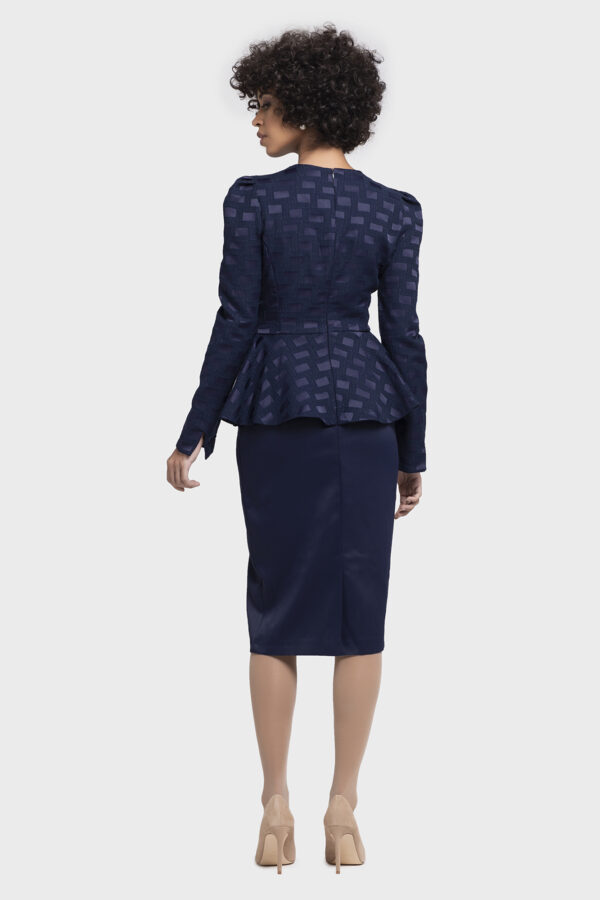 Satin Jacquard Peplum Dress - Image 6