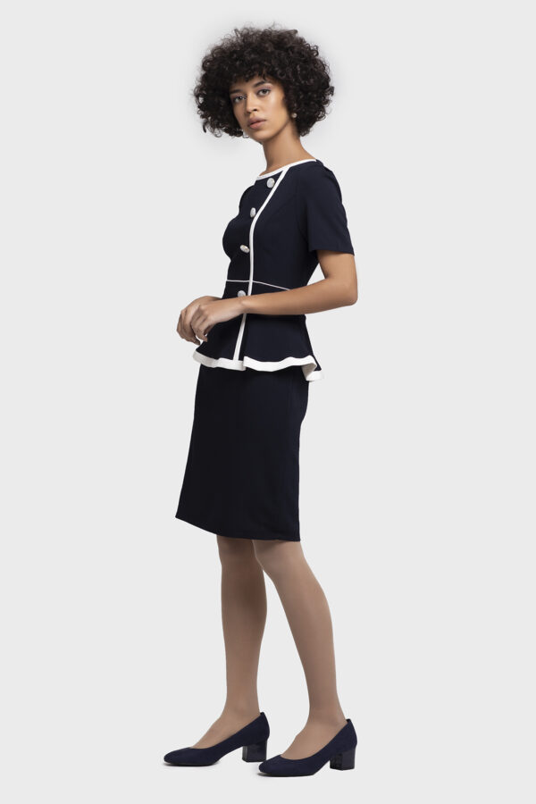 Button Bias Peplum Dress (Short Sleeve) - Image 3