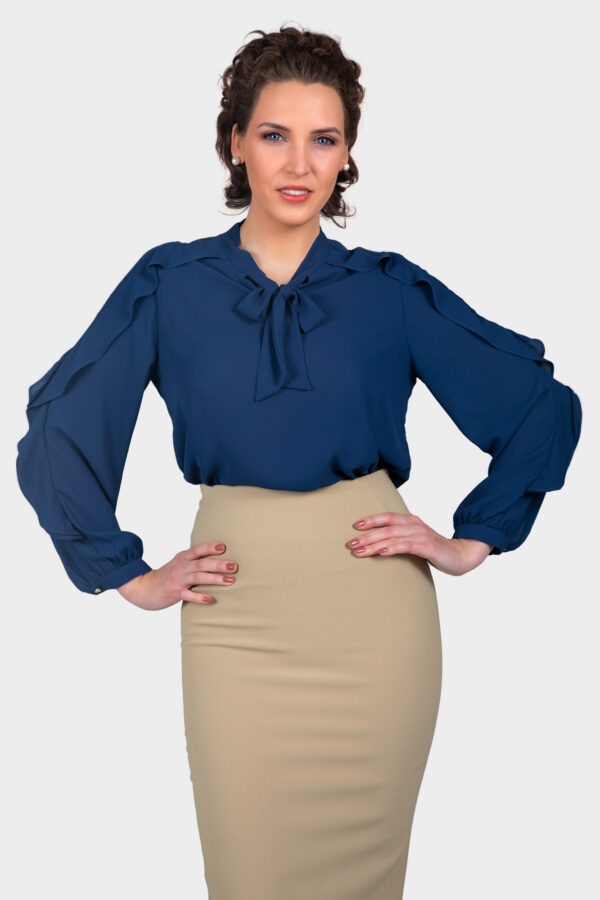 Sleeve Ruffled Tie Neck Blouse - Image 2