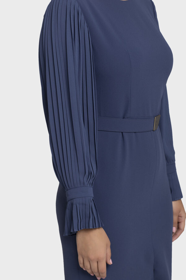 Blue Chiffon Pleated Sleeve Dress - Image 8