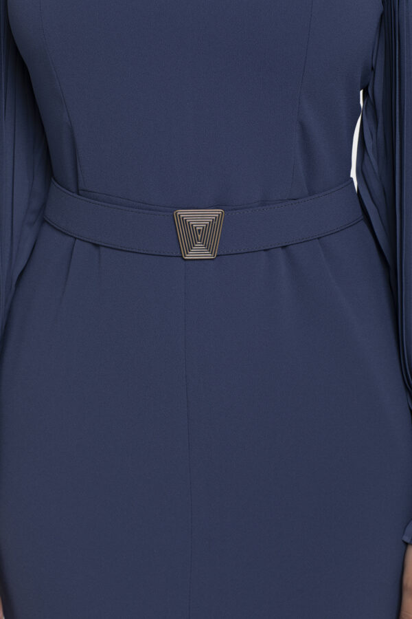 Blue Chiffon Pleated Sleeve Dress - Image 9